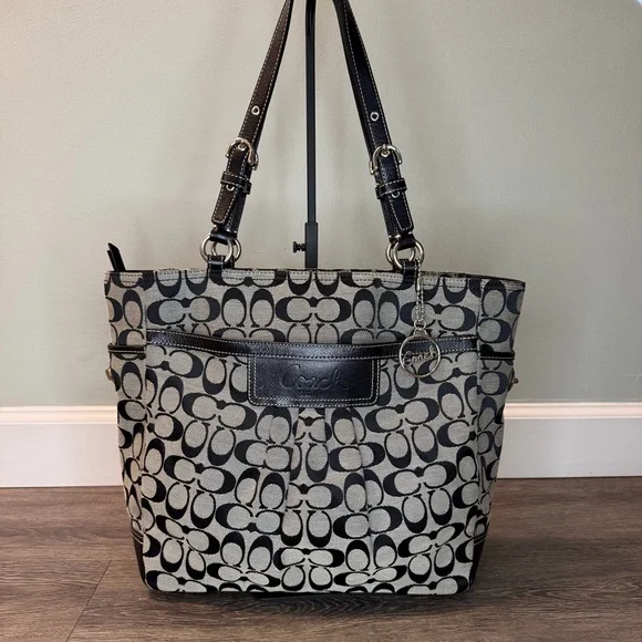 Coach Signature Black and Gray Tote - Picture 1 of 16